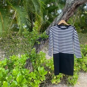 Vintage SALVATORE FERRAGAMO wool knit striped dress with pockets and buttons